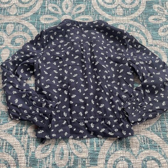 LOFT Navy Blue Floral Print Zip-Up‎ Bomber Jacket - Size S - Picture 3 of 8